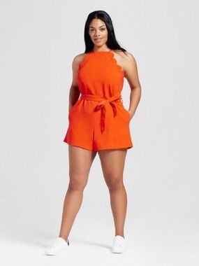 Victoria Beckham for Target Orange Scallop-Hem Halter Romper